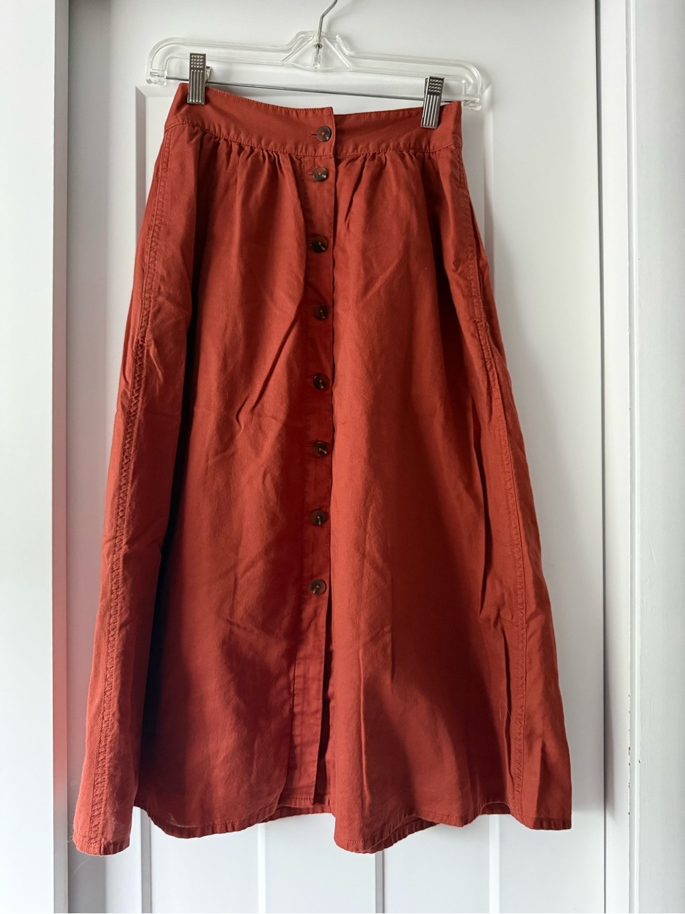 Madewell Palisade Button-Front Midi Skirt in Rusty Torch - Picture 1 of 7
